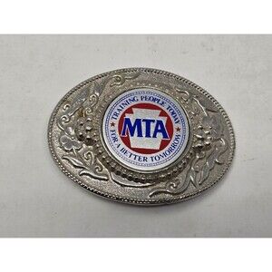 Vintage MTA Training People Today Belt Buckle Silver Tone Oval Western